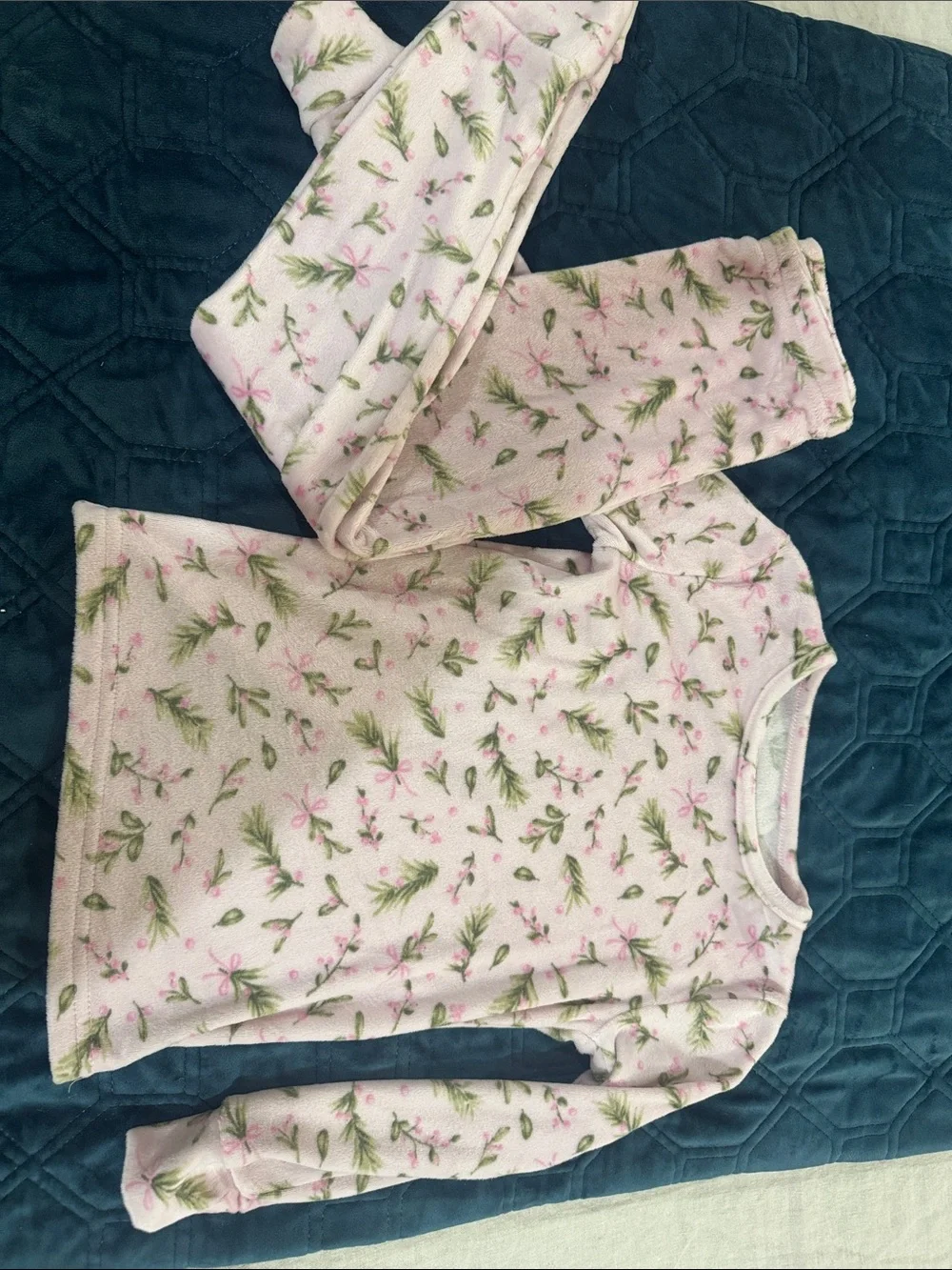 Laura Ashley Pink Floral and Green Leaf Kids Pajama Set